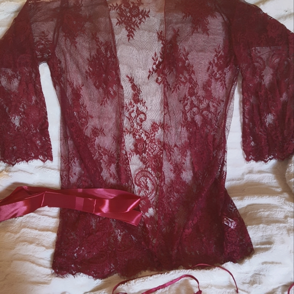 Women's Lace Robe with bralette and g string 3x burgundy color